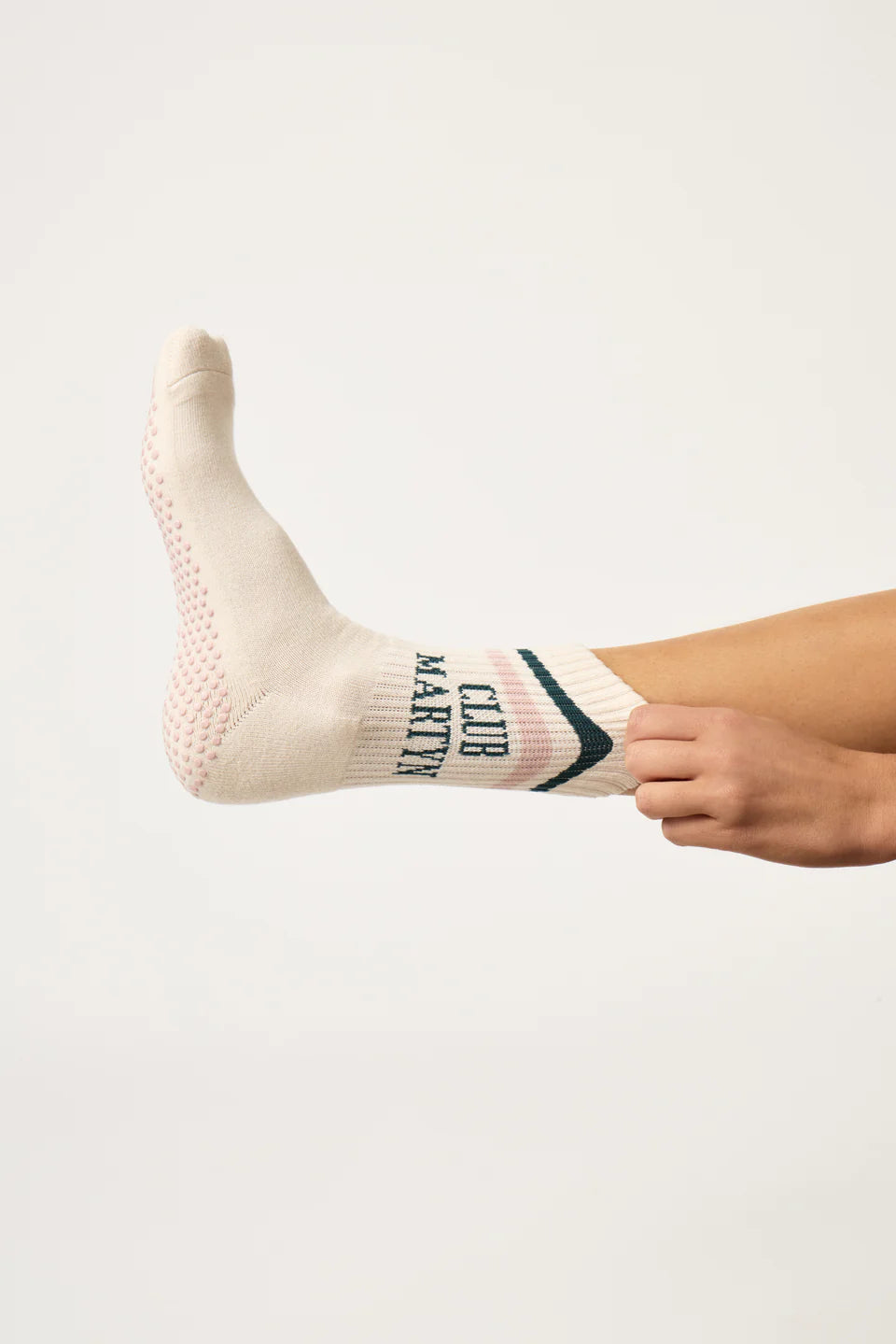 Signature Crew Grip Sock - Pink Green Stripe