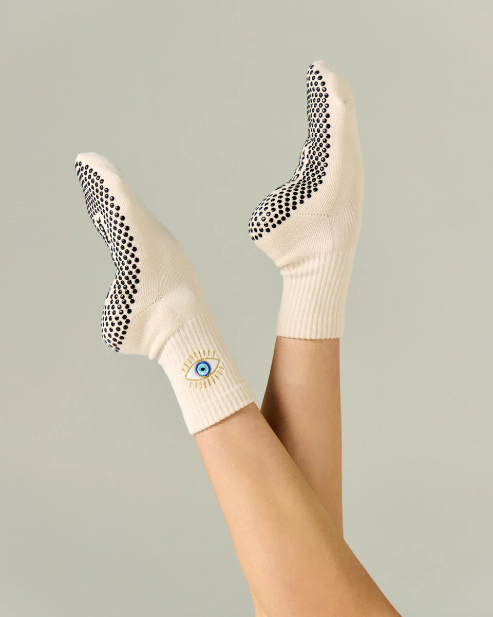 Evil Eye Pilates Grip Sock - Beige