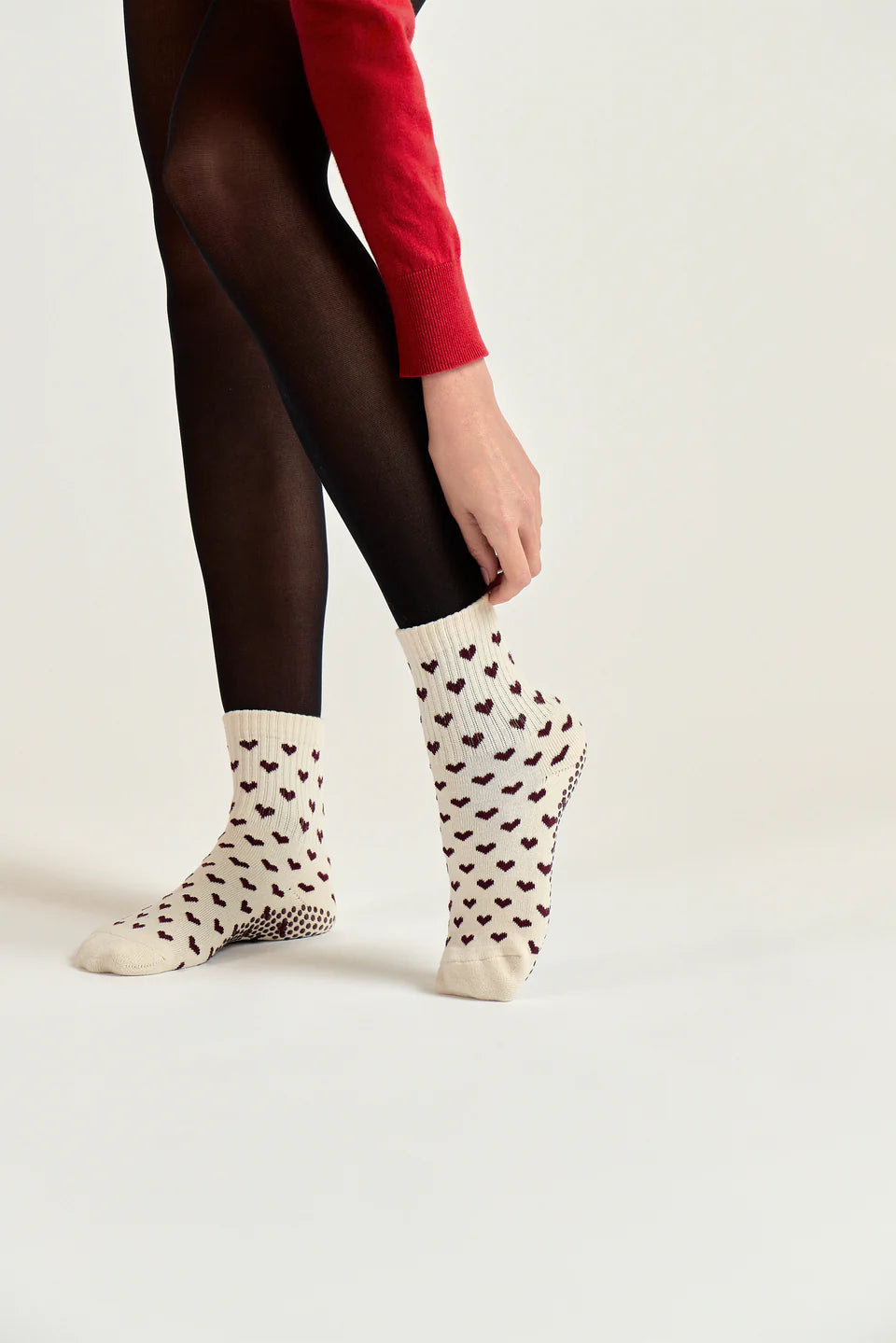 Heart Crew Grip Sock - Burgundy