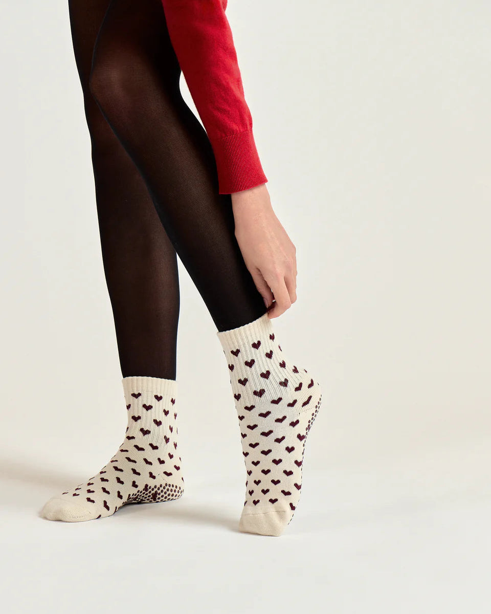 Heart Crew Pilates Grip Sock - Burgundy