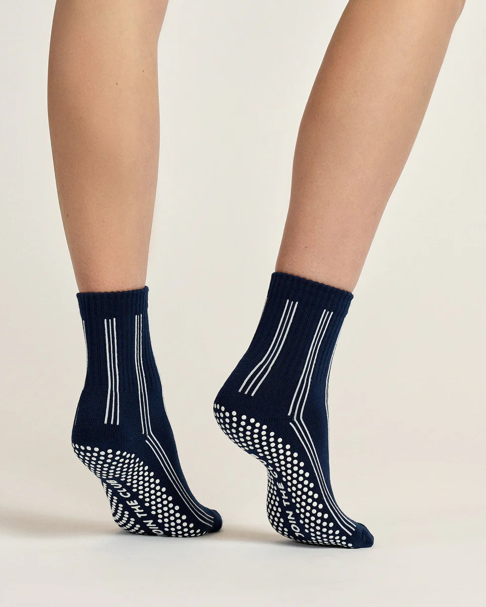 Pinstripe Crew Grip Sock - Navy