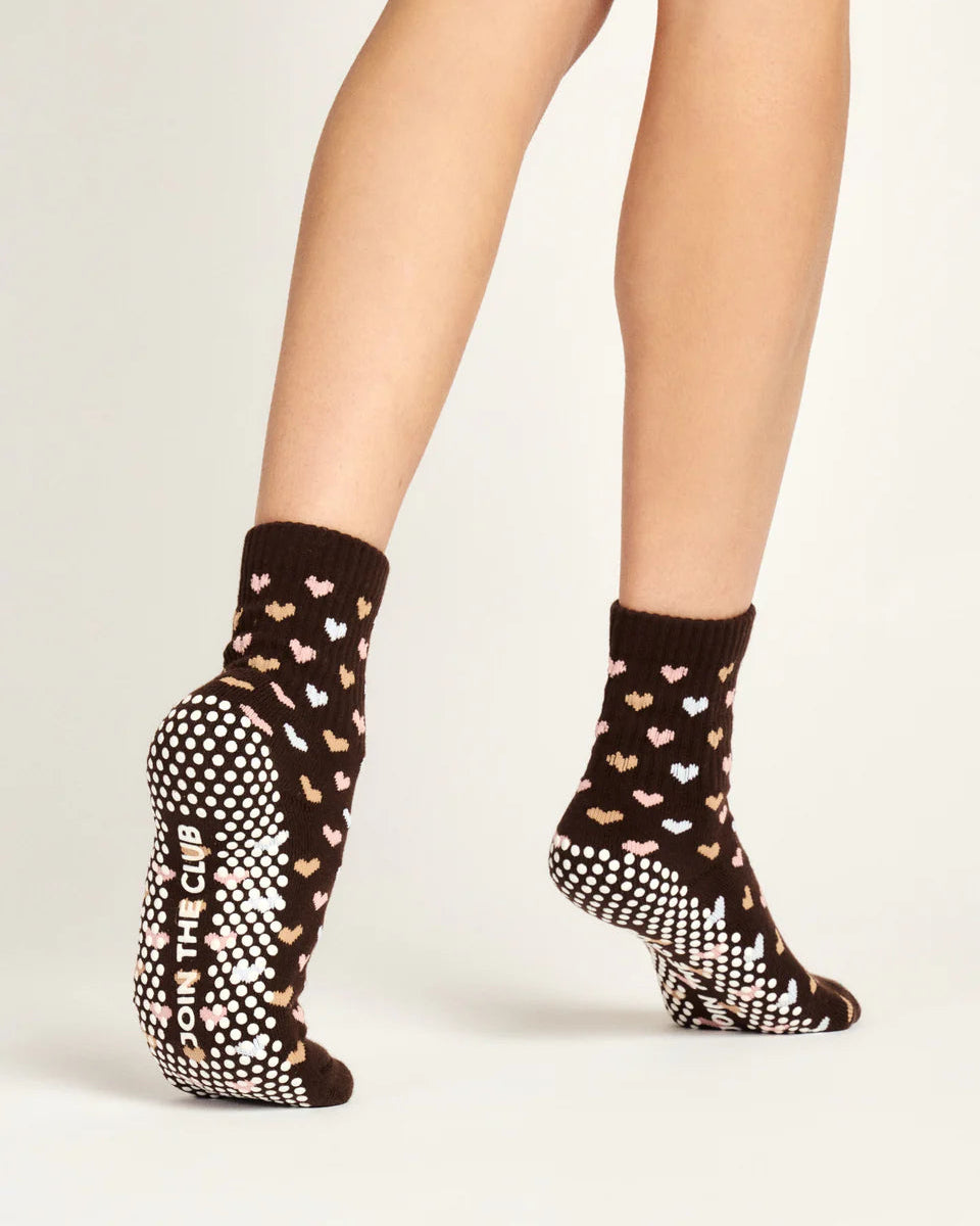 Heart Crew Pilates Grip Sock - Chocolate Brown
