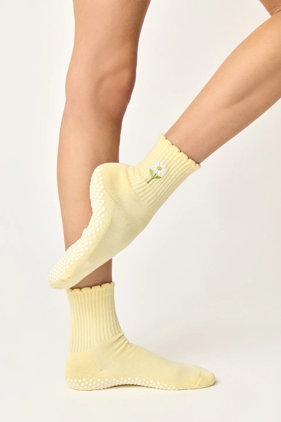 Daisy Crew Pilates Grip Sock - Yellow