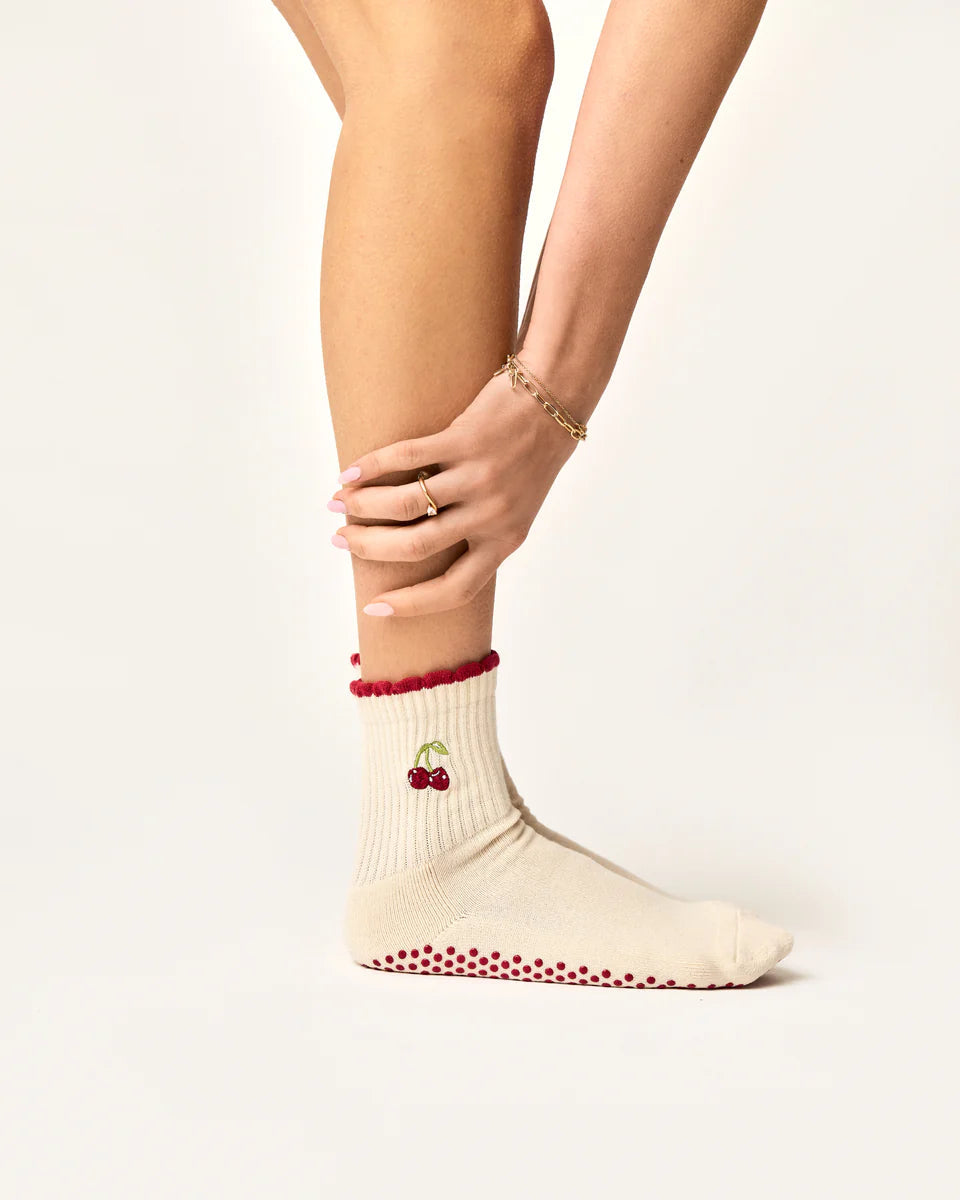 Cherry Crew Pilates Grip Sock - Red