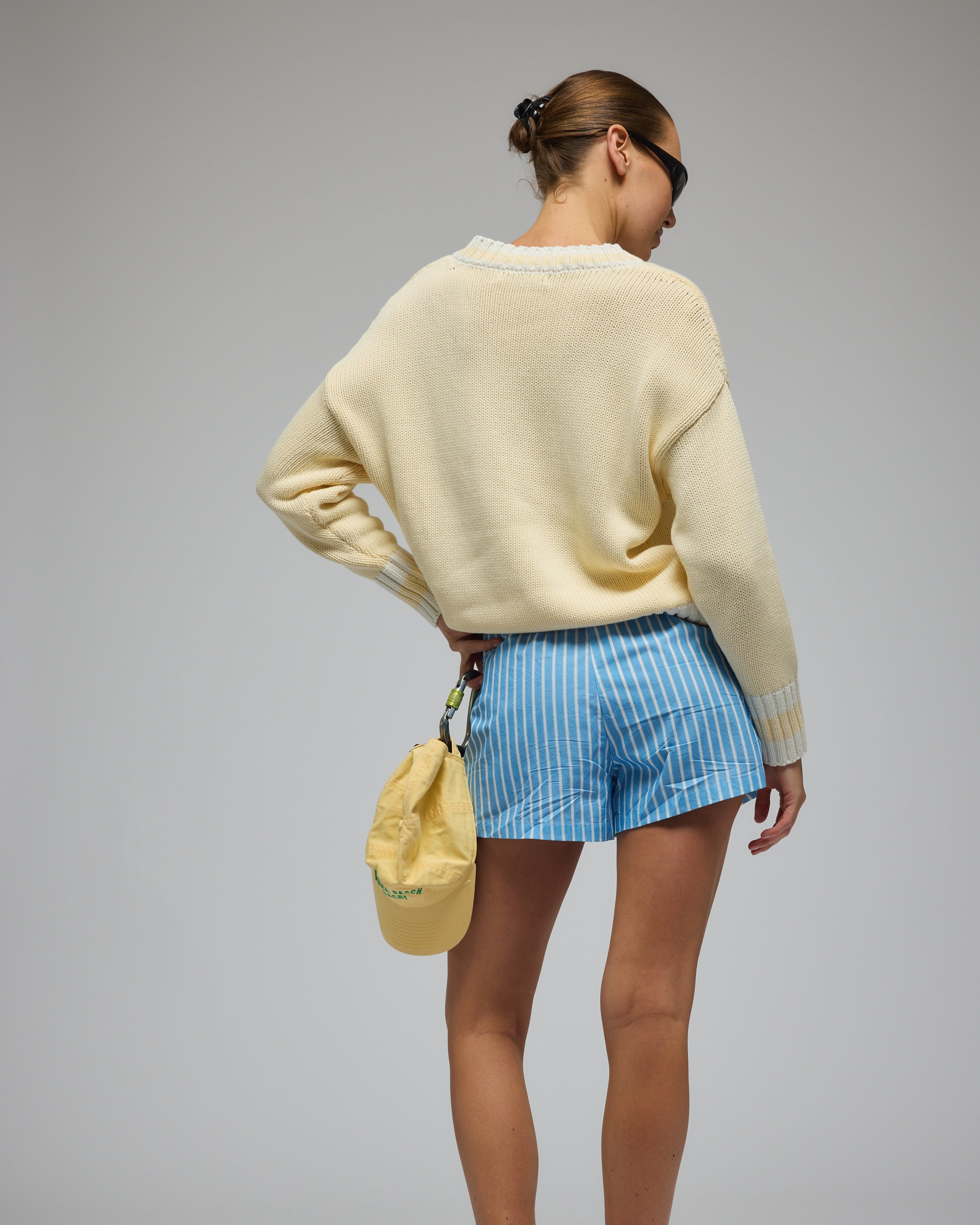 AJ V-Neck Knit Sweater - Lemon Cream