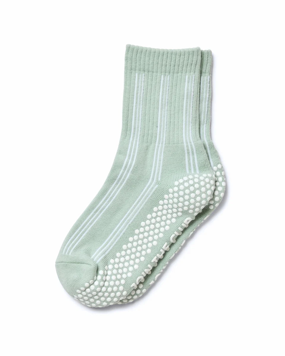 Pinstripe Crew Pilates Grip Sock - Pastel Green