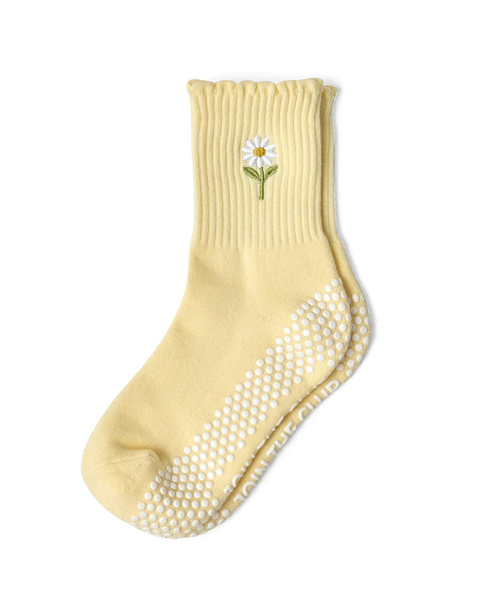 Daisy Crew Pilates Grip Sock - Yellow