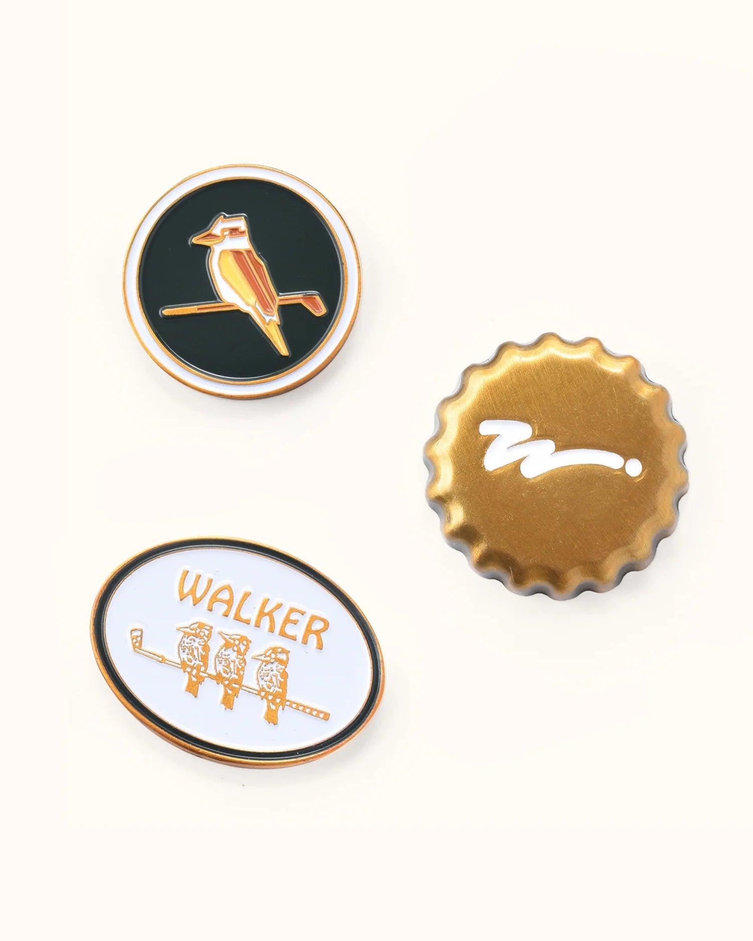 Ball Marker On Watch 3 Pack - White / Green / Brushed Gold