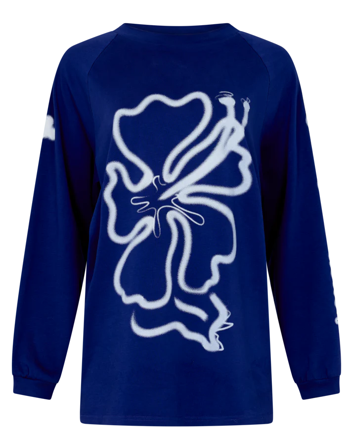 Cloud Hibiscus Haven Ls Tee - Blue