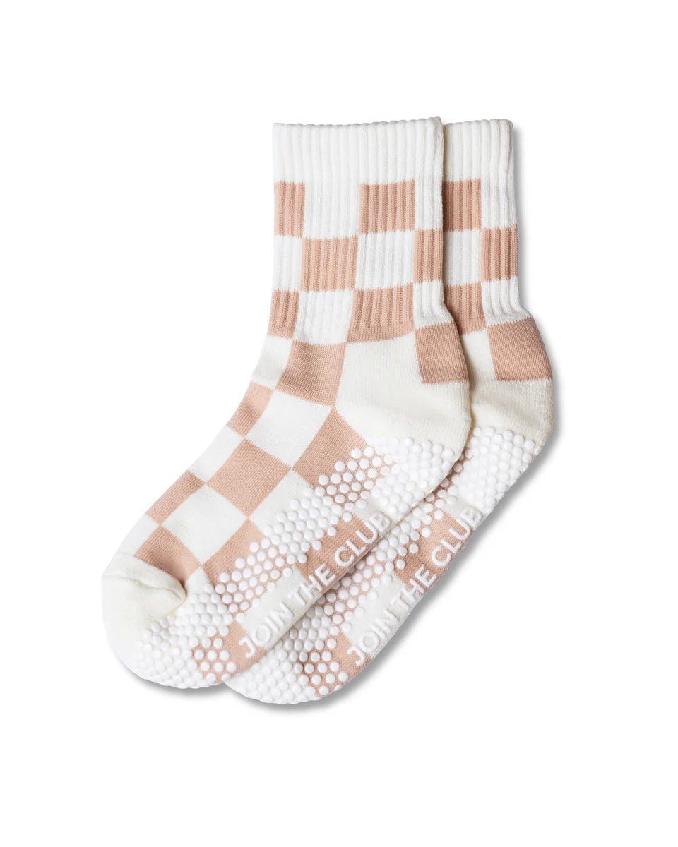 Checkered Crew Grip Sock - Beige