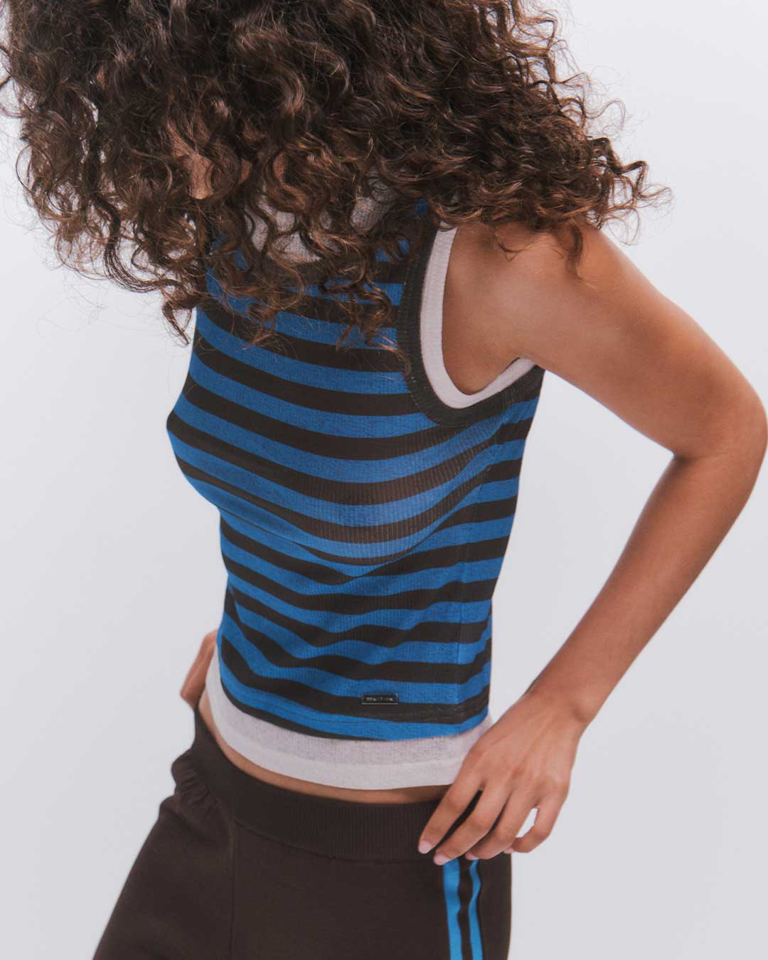 Serene stripe tank - coffee/blue stripe