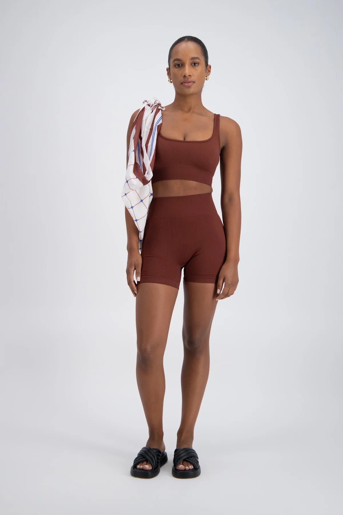 Palermo Seamless Rib Knit Shorts - Brown