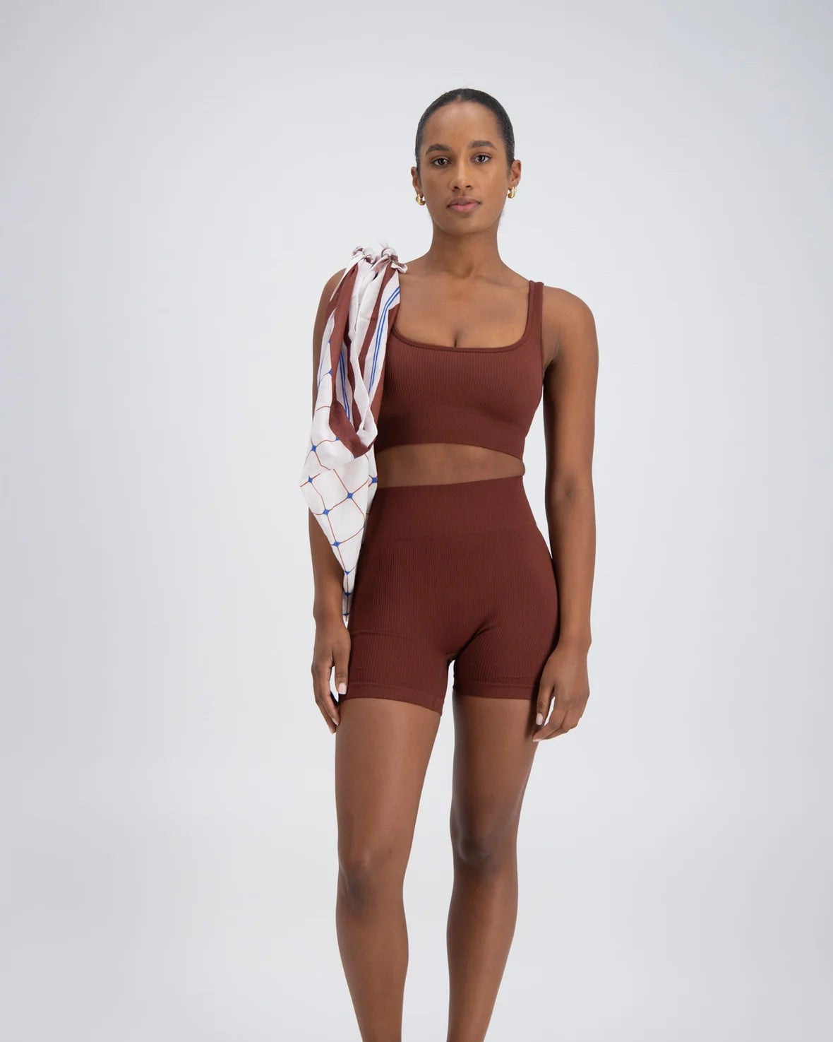 Palermo Seamless Rib Knit Crop Top - Brown