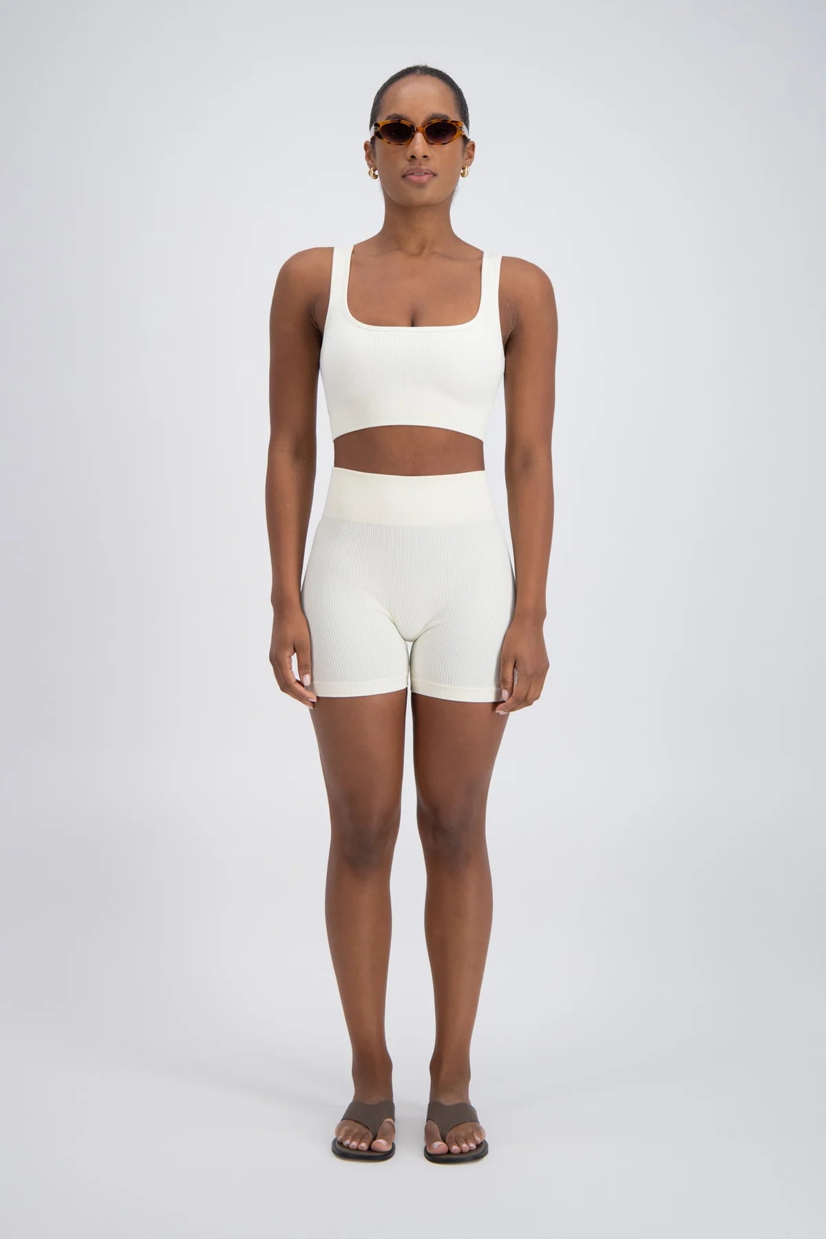Palermo Seamless Rib Knit Crop Top - White