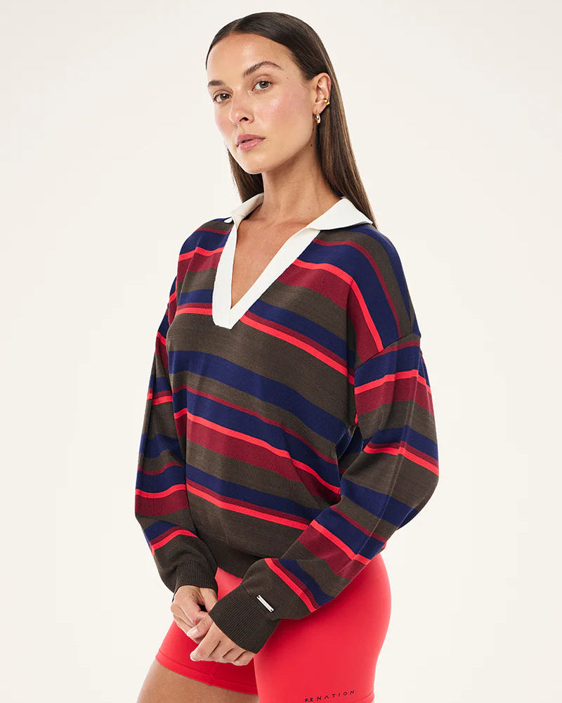 Retreat stripe collar knit - strawberry stripe