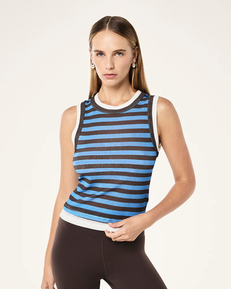 Serene stripe tank - coffee/blue stripe