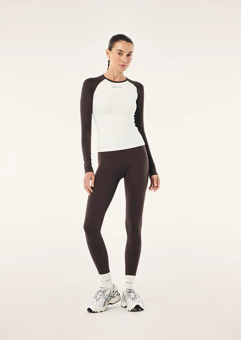 Signature long sleeve top - whisper white & coffee