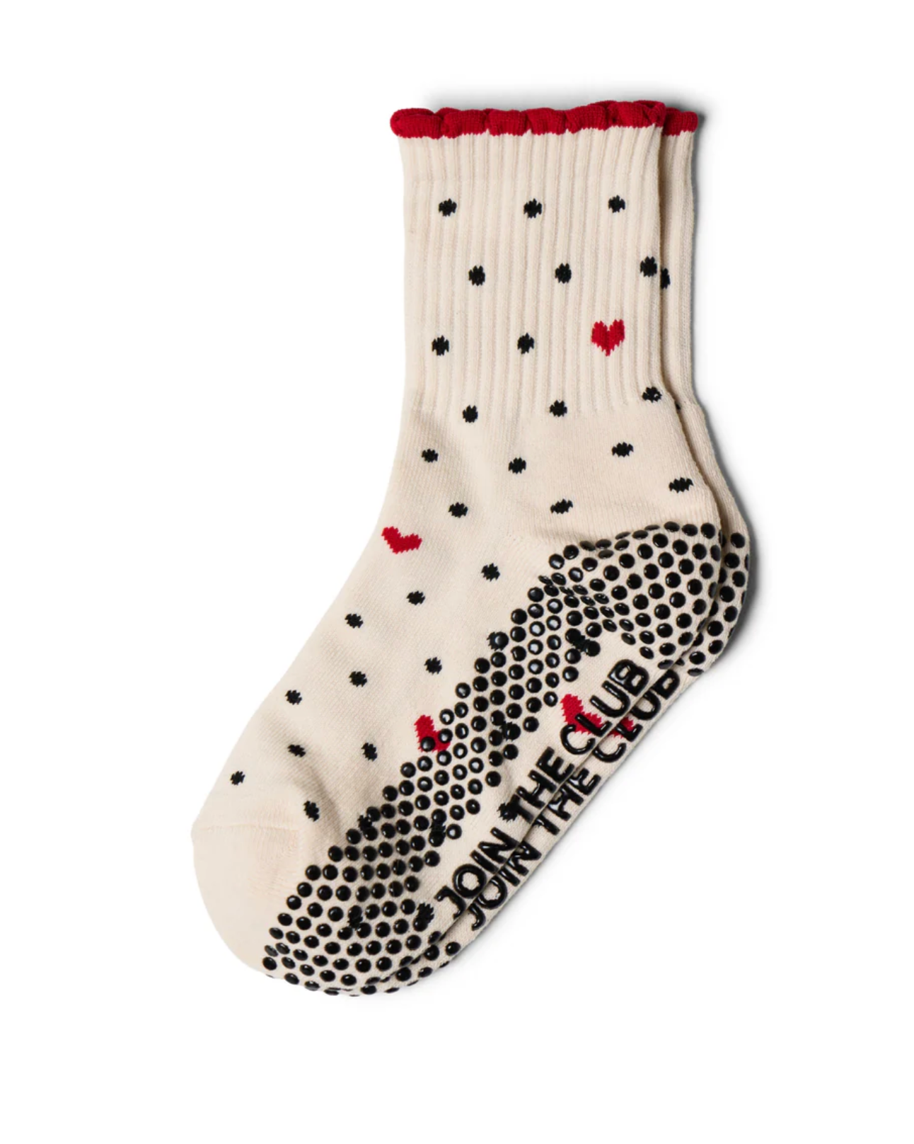 Spot Heart Crew Pilates Grip Sock - Red