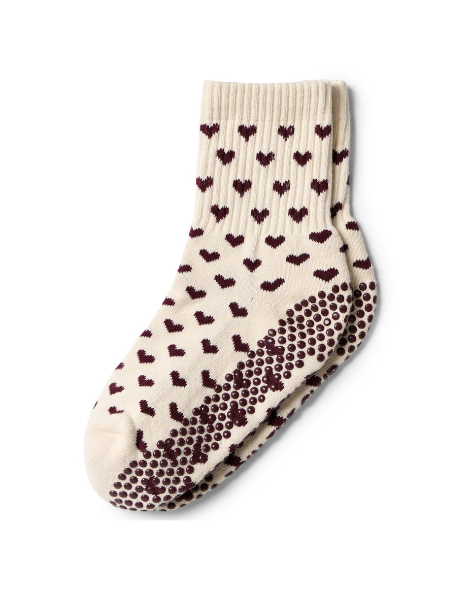 Heart Crew Grip Sock - Burgundy