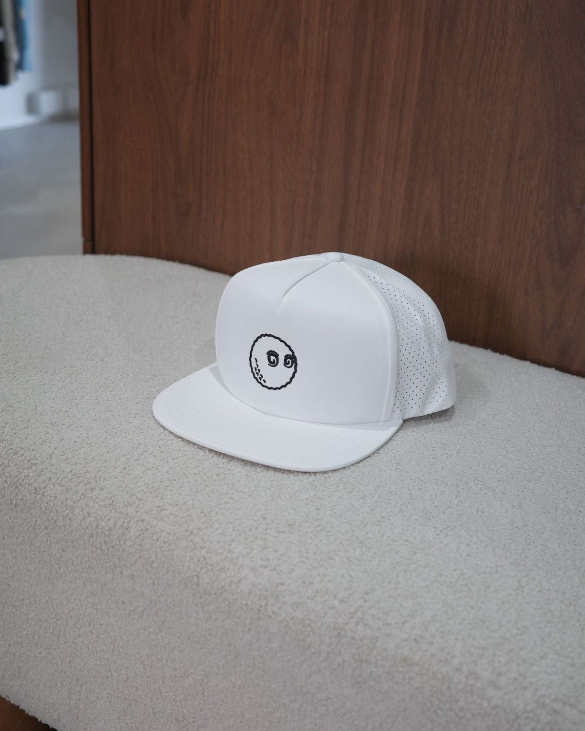 Poly Perforated 5 Panel Cap - White