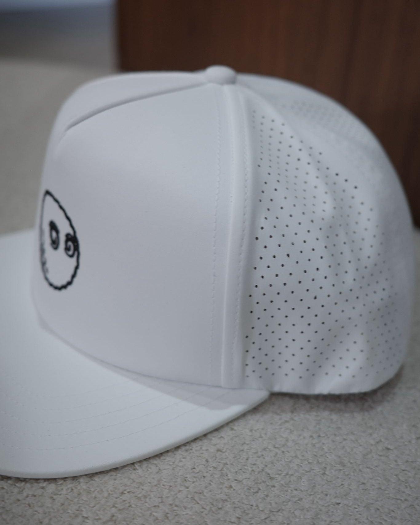 Poly Perforated 5 Panel Cap - White