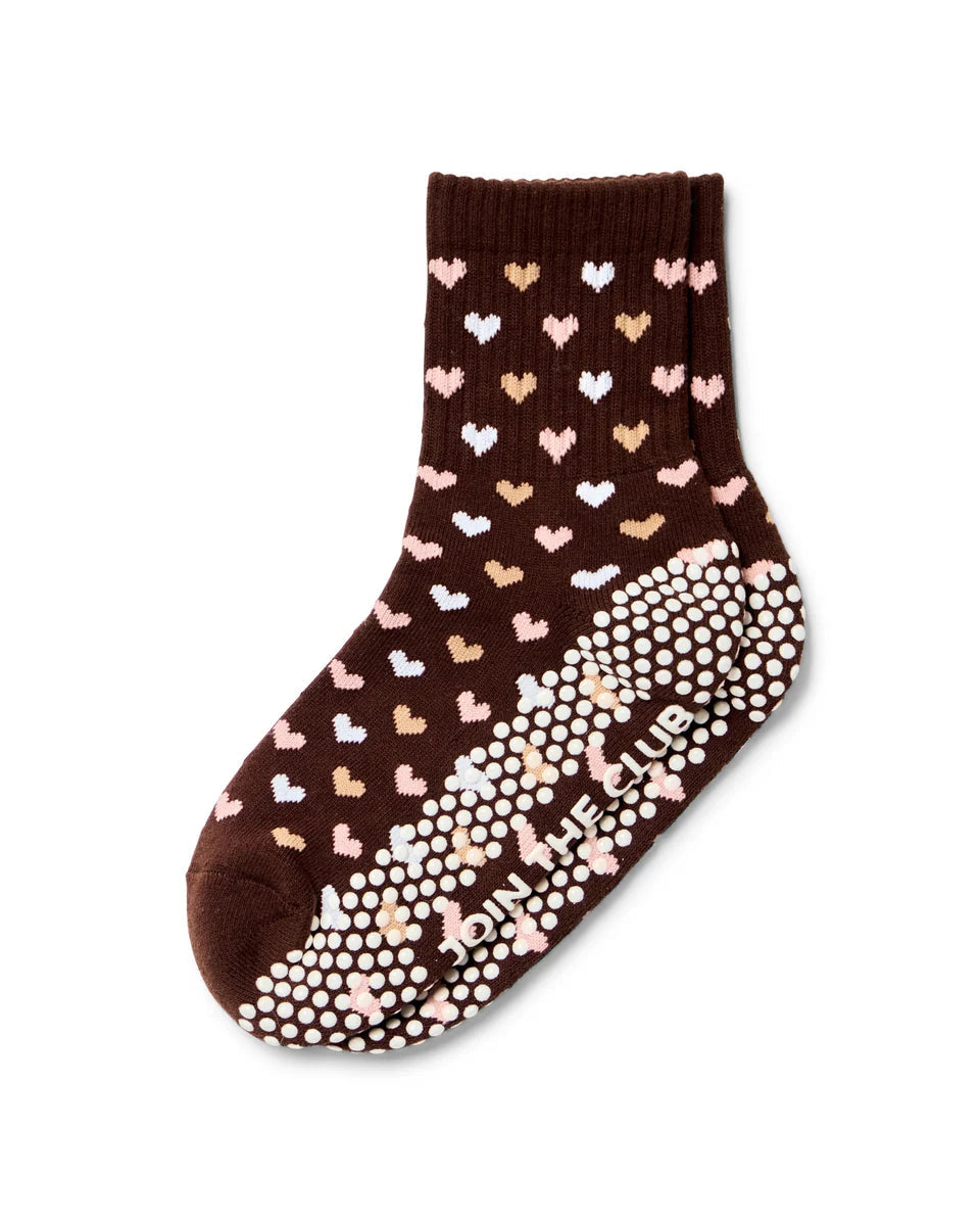 Heart Crew Pilates Grip Sock - Chocolate Brown
