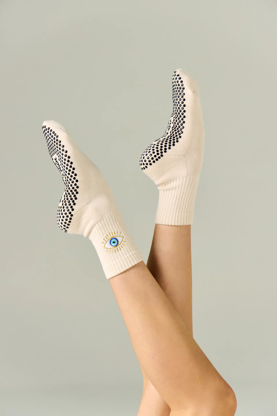 Evil Eye Pilates Grip Sock - Beige