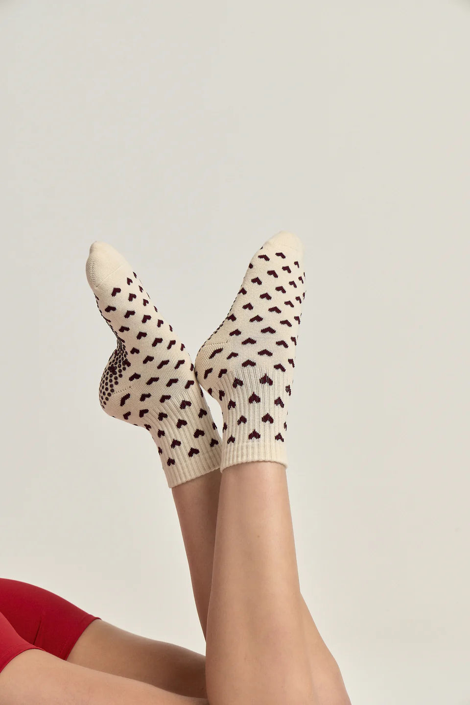 Heart Crew Grip Sock - Burgundy