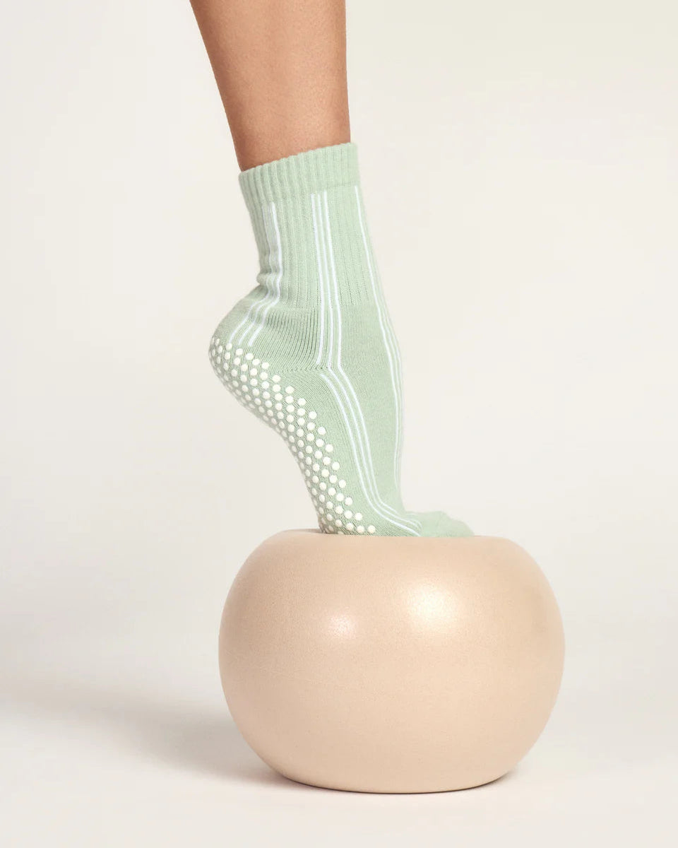 Pinstripe Crew Pilates Grip Sock - Pastel Green