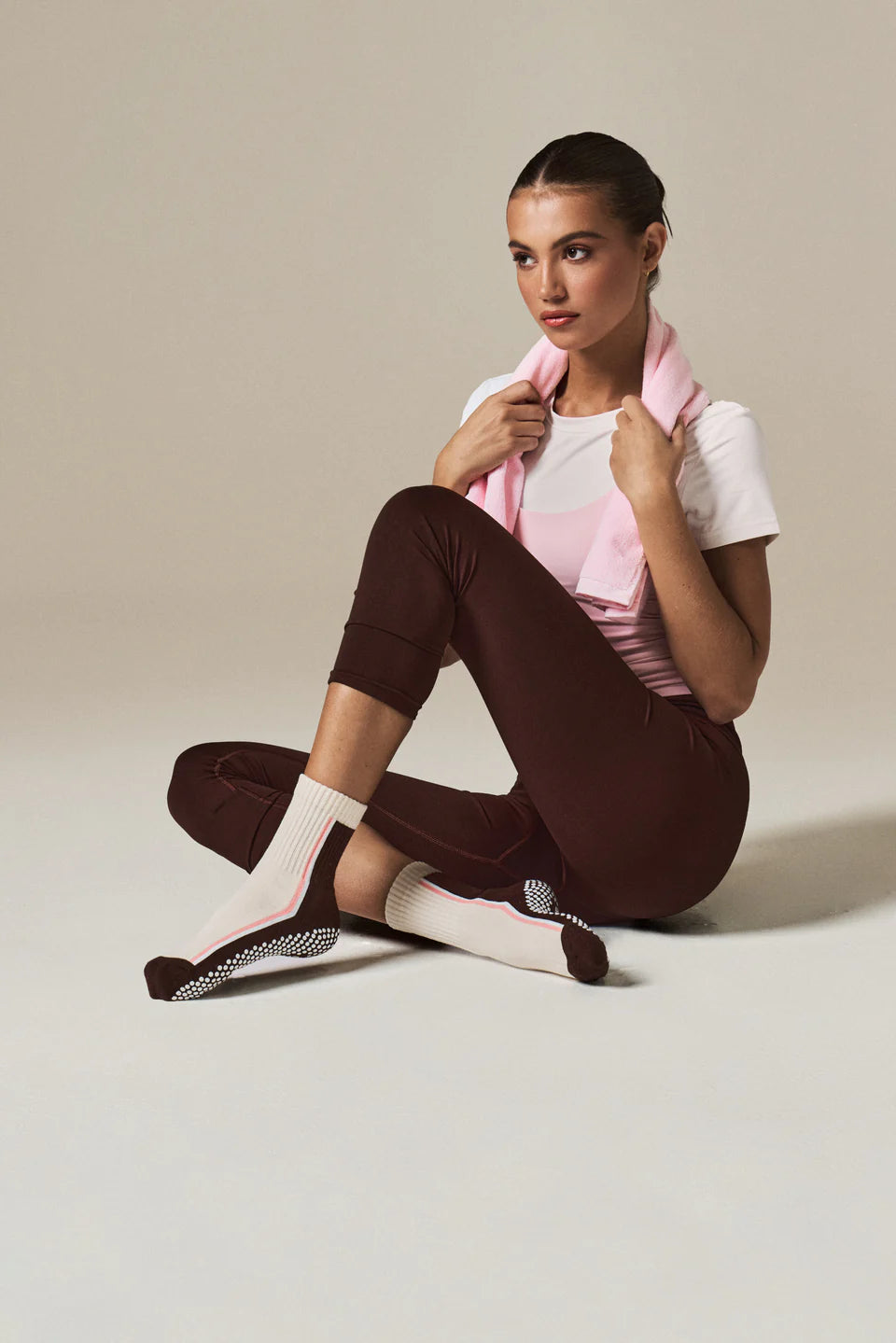 Double Stripe Crew Grip Sock - Chocolate Brown
