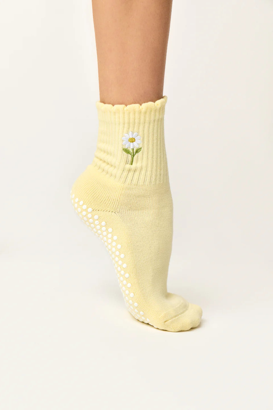 Daisy Crew Pilates Grip Sock - Yellow