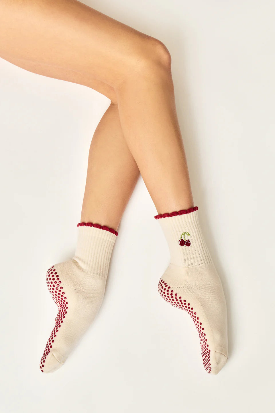 Cherry Crew Pilates Grip Sock - Red
