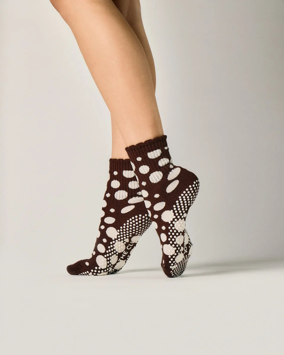 Odd Spot Pilates Grip Sock - Brown/Cream