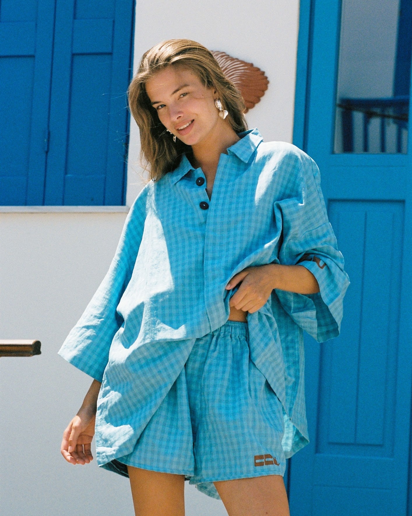 Vacanza Gingham Bungalow Shirt - Blue