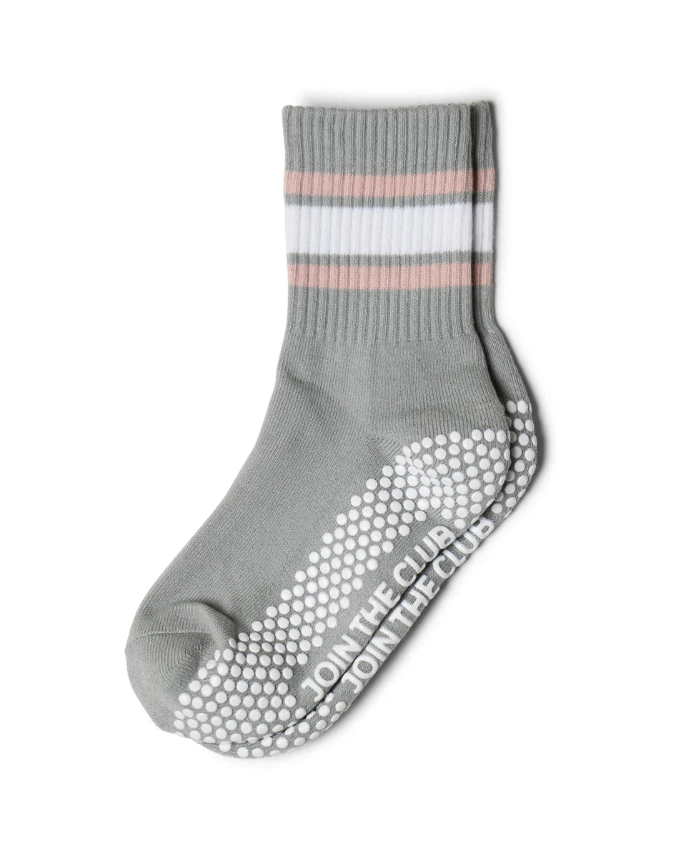 Retro Crew Pilates Grip Sock - Grey Pink