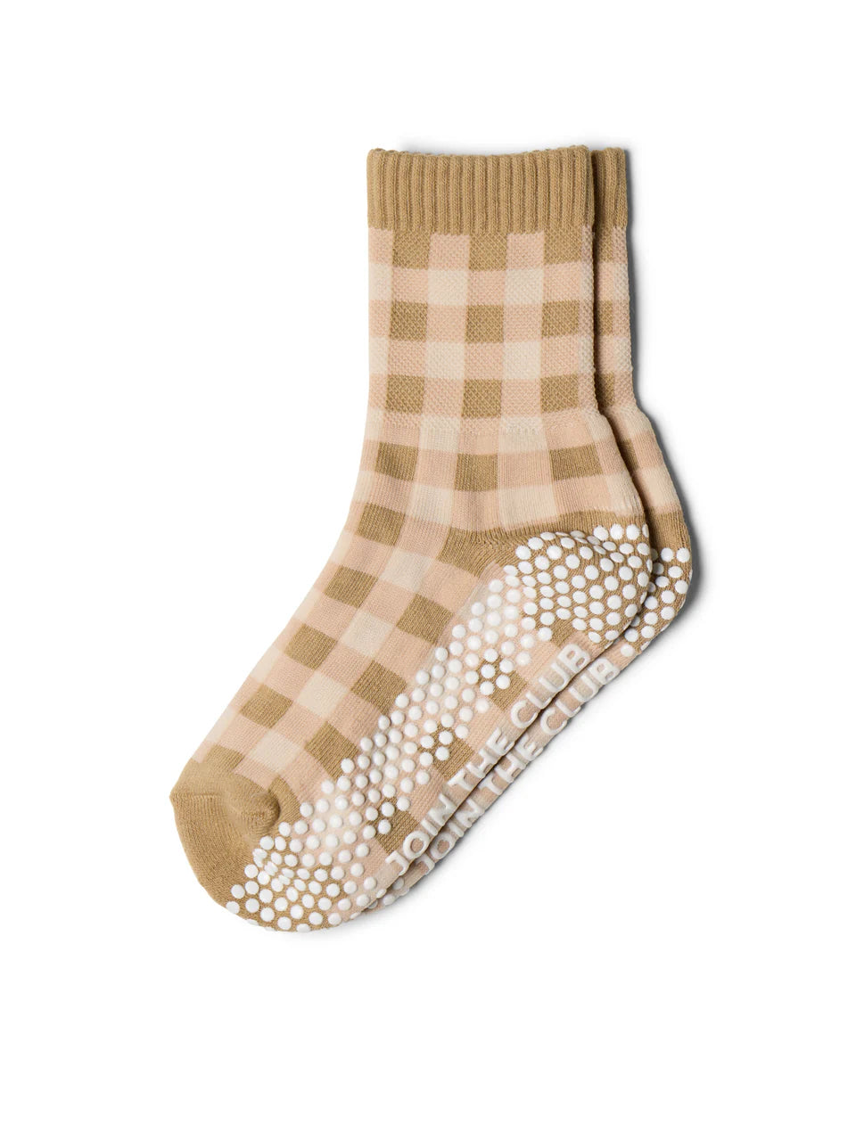 Gingham Crew Pilates Grip Sock - Beige