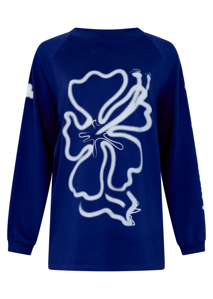 Cloud Hibiscus Haven Ls Tee - Blue