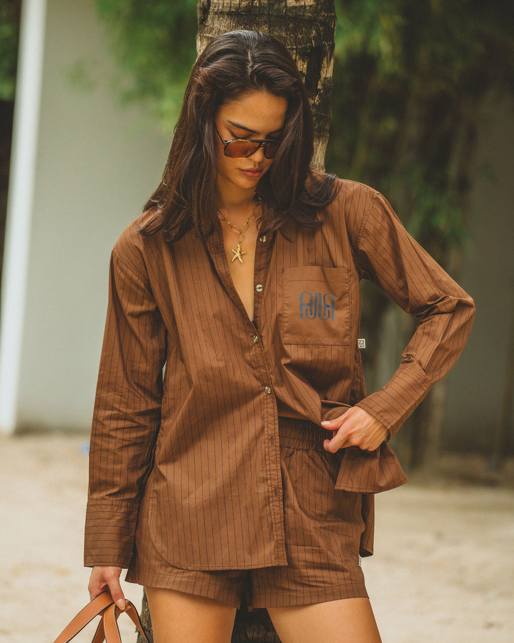 AJJA Stripe Short - Mocha