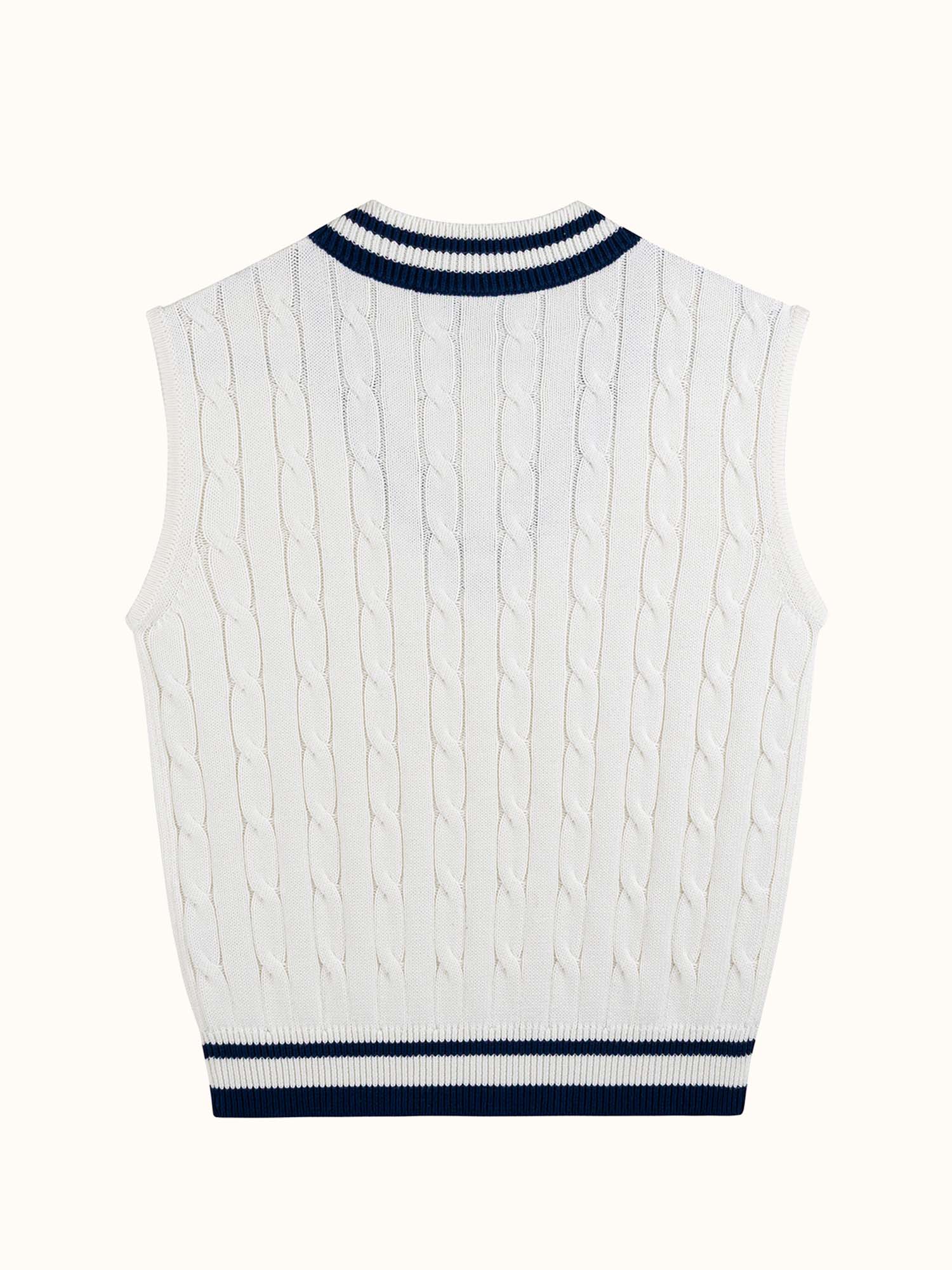 Classic Cable Knit Vest - Ecru/Navy