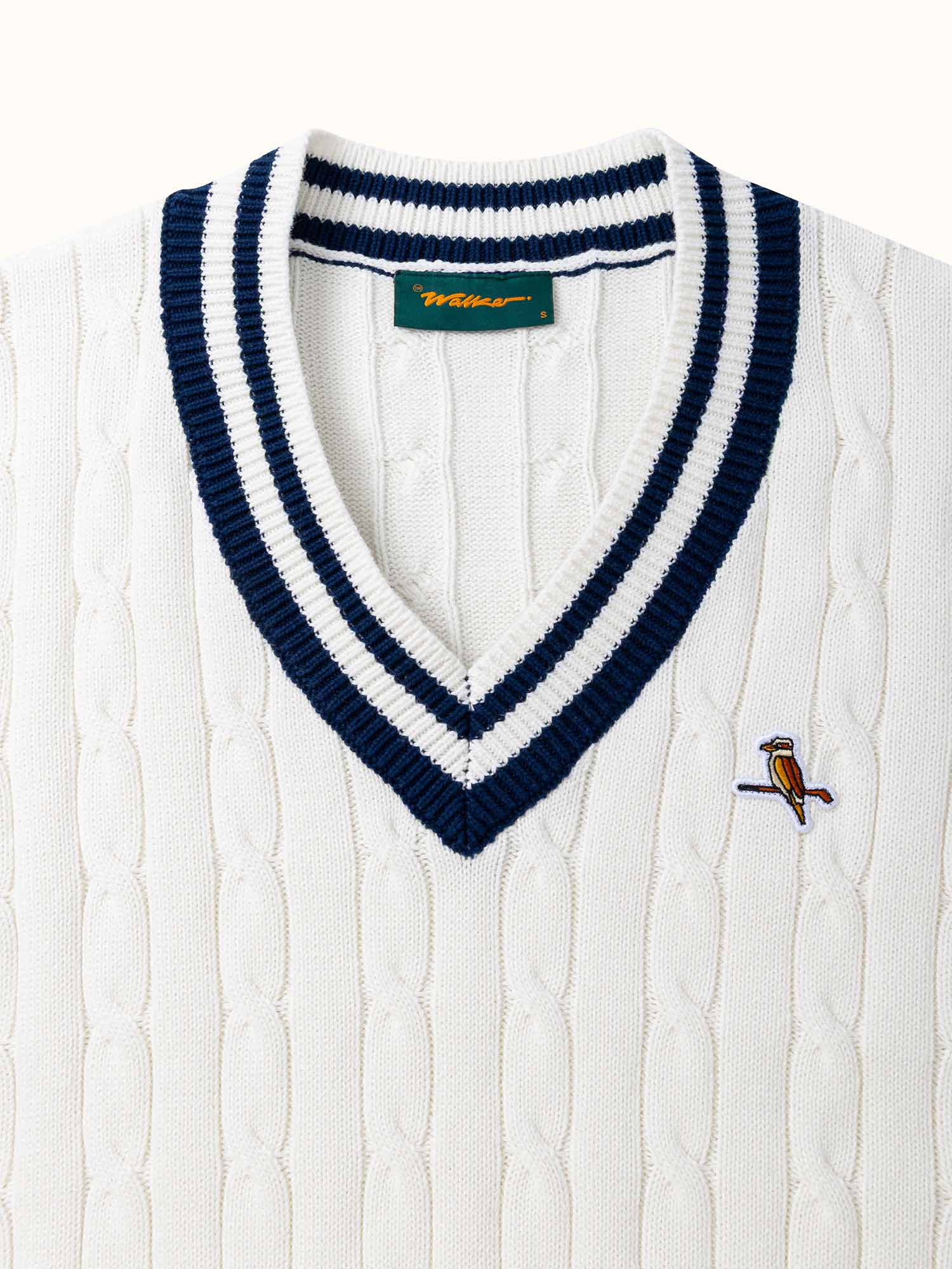 Classic Cable Knit Vest - Ecru/Navy