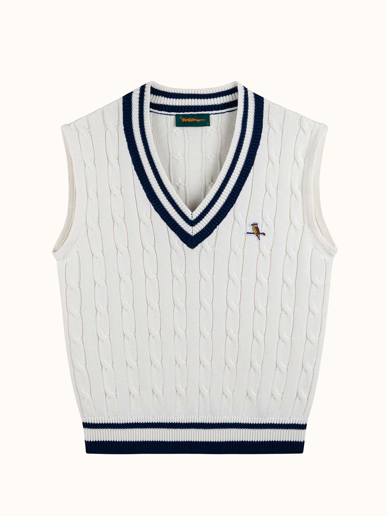Classic Cable Knit Vest - Ecru/Navy