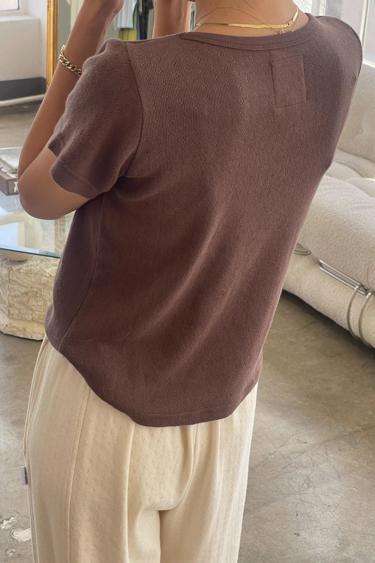 Pointelle Babe Tee- Chocolate