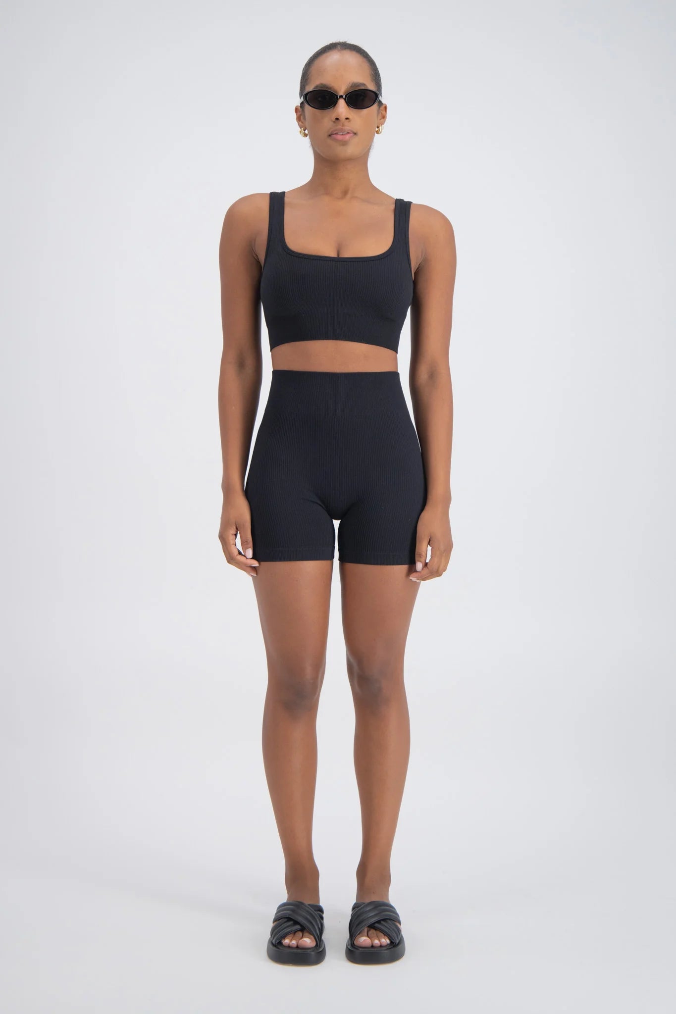 Palermo Seamless Rib Knit Shorts - Black