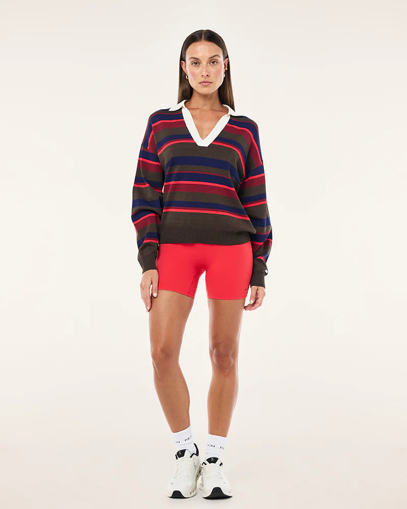 Retreat stripe collar knit - strawberry stripe