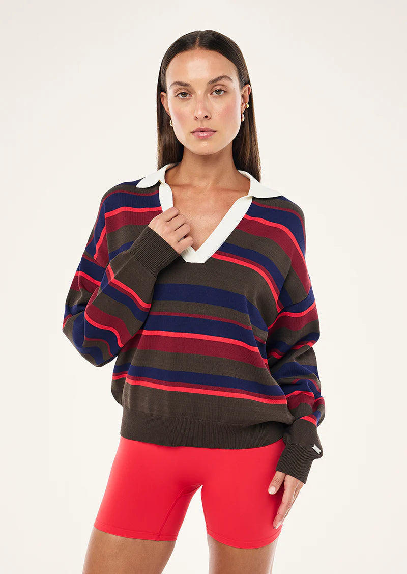 Retreat stripe collar knit - strawberry stripe