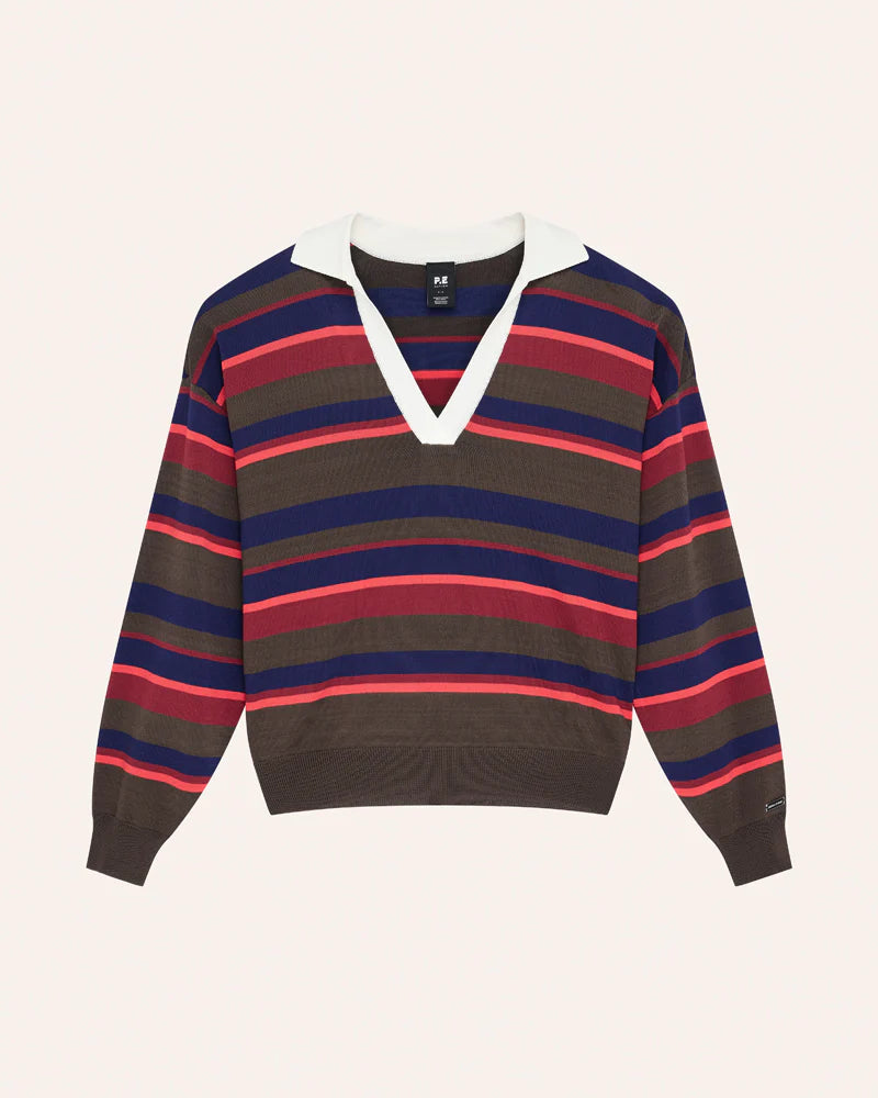 Retreat stripe collar knit - strawberry stripe