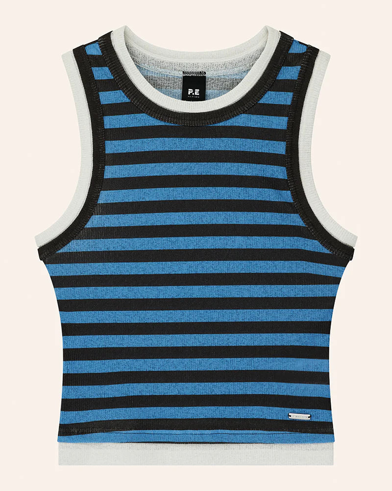 Serene stripe tank - coffee/blue stripe