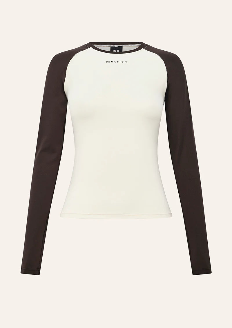 Signature long sleeve top - whisper white & coffee
