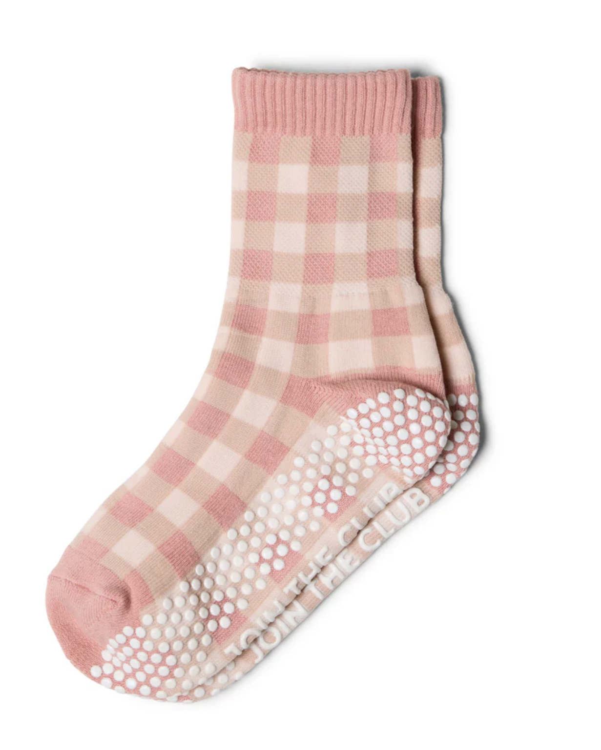 Gingham Crew Pilates Grip Sock - Pink