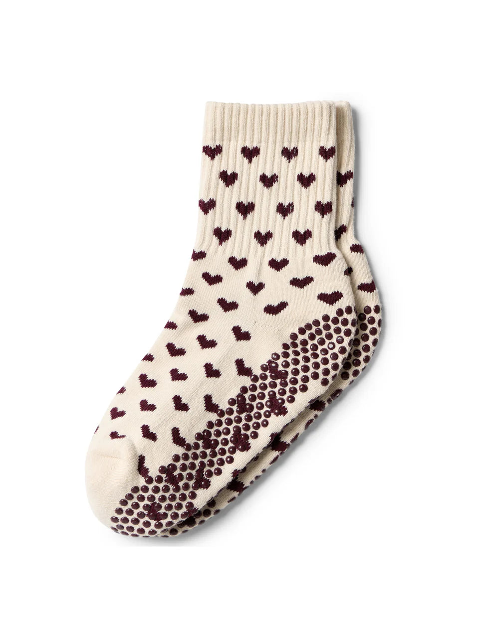 Heart Crew Grip Sock - Burgundy